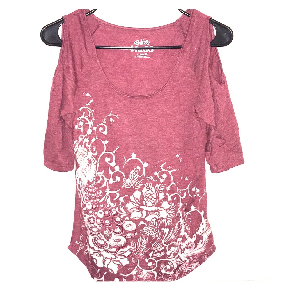 Maroon/Red Cold Shoulder Top